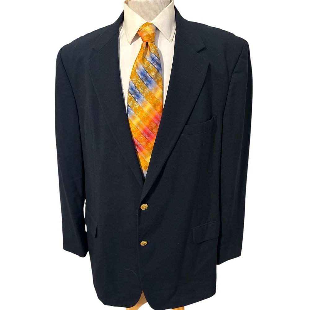 Brooks Brothers 346 Blazer 48L Navy Blue Wool Gold Button Sport Coat Jacket VTG